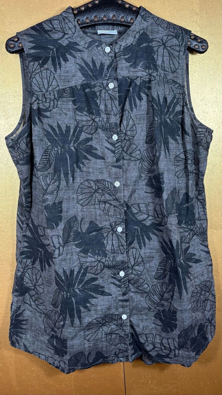 Columbia Women's Willow Bend Black Tropical  Floral Sleeveless Button Top size L